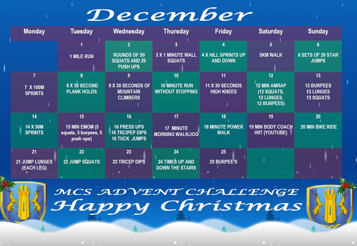 Active Advent Calendar Morriston Comprehensive School